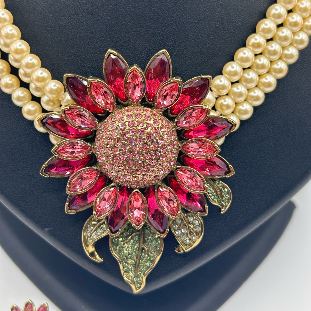 Heidi Daus Divine Miss Daisy swarovski crystal faux pearl necklace and earrings - Picture 3 of 12